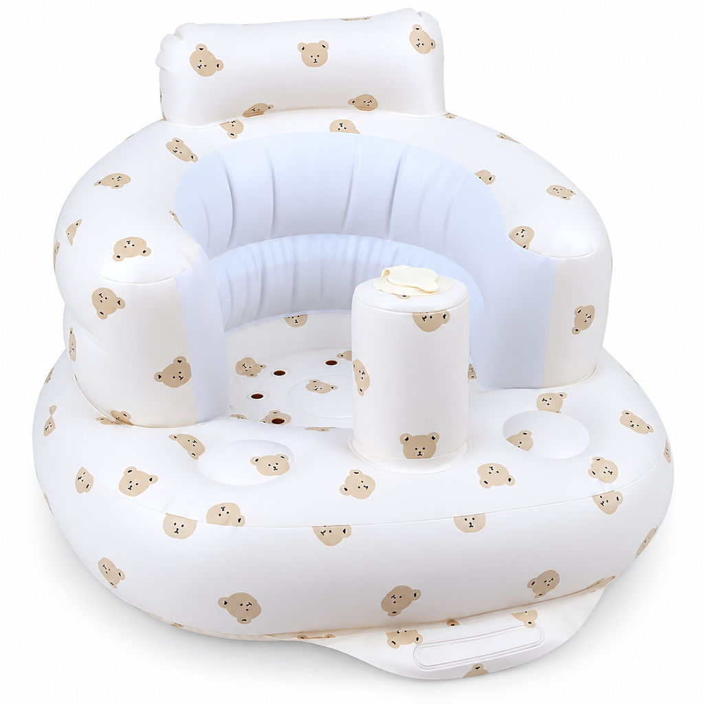 Bear Print Inflatable Baby Seat with Built-In Air Pump