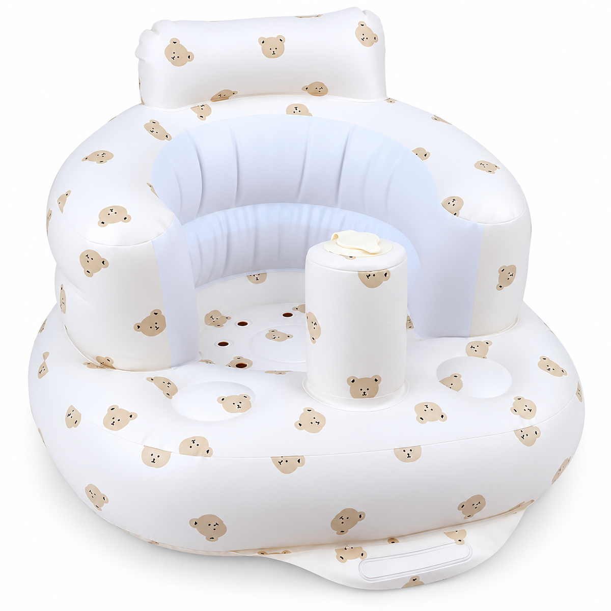 Bear Print Inflatable Baby Seat with Built-In Air Pump