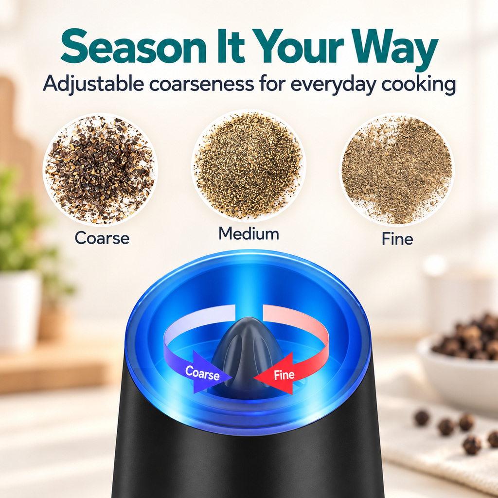 Gravity Electric Salt & Pepper Grinder – Adjustable Coarseness (1 Pack)