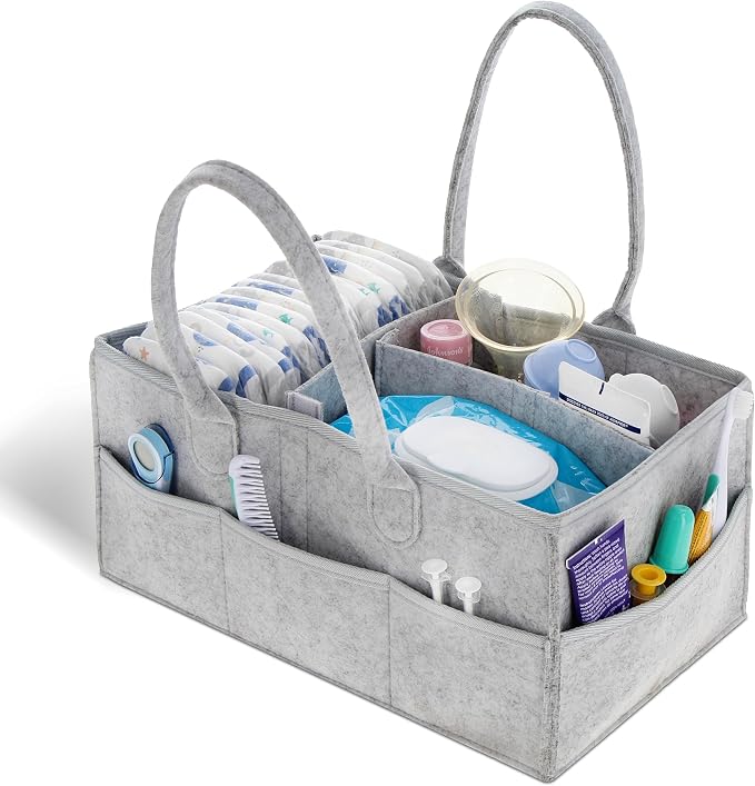 Portable Grey Diaper Caddy & Nursery Organiser