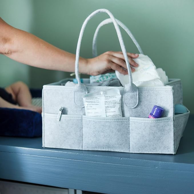 Portable Grey Diaper Caddy & Nursery Organiser