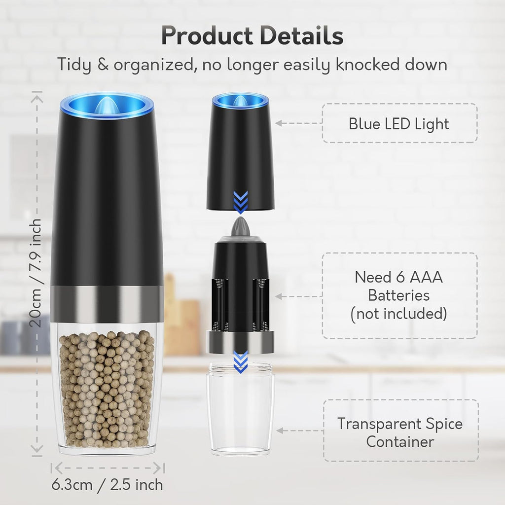 Gravity Electric Salt & Pepper Grinder – Adjustable Coarseness (1 Pack)
