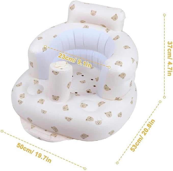 Bear Print Inflatable Baby Seat with Built-In Air Pump