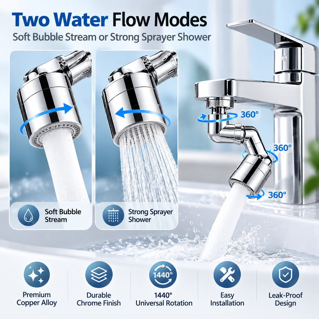 1440° Rotating Faucet Nozzle with Dual Water Modes
