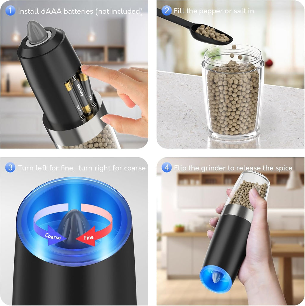 Gravity Electric Salt & Pepper Grinder – Adjustable Coarseness (1 Pack)