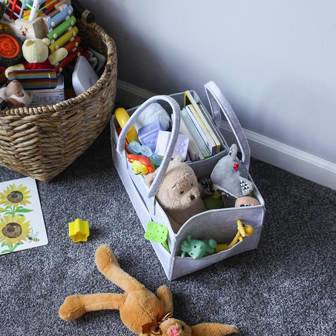 Portable Grey Diaper Caddy & Nursery Organiser